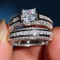 Luxury Jewelry Sz 5-10 10KT White Gold Filled 5A Cubic Zirconia Wedding Engagement Rings Set for women men243N