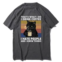 Camiseta de verano CATA NEGRO Funny Black que es lo que yo bebo café odio a las personas vintage hombres de la tripulación de algodón de algodón xs 3xl 220705