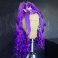 Long Body Wavy Human Hair Wigs for Black Women Purple blonde blue pink Colored Synthetic Lace Front Cosplay Party