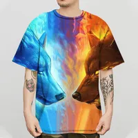 Мужские футболки мужская 3D-сексуальная футболка для печати волчьей печати ретро-мод