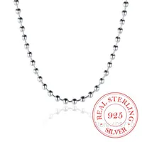 Łańcuchy 925 Srebrne srebrne 3mm gładkie koraliki łańcuch kulowy Dzieciak Naszyjnik dla kobiet modny ślub zaręczynowa biżuteria Collier Femme205h