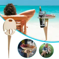 Outdoor Wine Camp Furniture Table-Outdoor Wooden Folding Table-Wine Glass Rack Bottle Holder Round Desktop Foldable Bamboo Snack Table