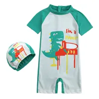 Baby Boy Swimwear + Hat 2pcs Set Surfing desgaste Unicornio Dinosaurio Natación Traje Infantil Niños Niños Niños Sunscreen Playa Traje de baño