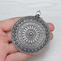 Pendant Necklaces X Bohemia Boho Tribal Big Large Round Medallion Flower Pendants For Necklace Jewelry Making Findings 76x64mmPendant
