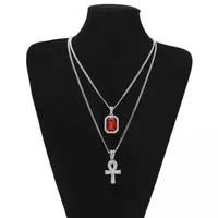 Ankh egipski klucz życia Bling Rhinestone Cross Cross z czerwonym rubinowym wisiorkiem