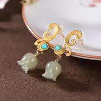 Dingle ljuskrona designer original forntida guldhantverkhet Hetian Jade Bell Orchid Earrings Chinese Elements Classic Ladies Silver Jew