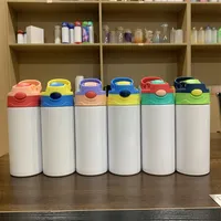 Pacchetto piccolo 6 pezzi sublimazione da 12 once per bambini bicchieri sippy dritti con coperchio portatile paglia 6 colori per bambini bottiglia di latte per acqua potabile