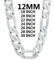 Chains Solid 925 Collier en argent sterling pour hommes classiques de 12 mm chaîne cubaine 18-30 pouces charme