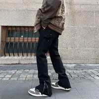 Мужские брюки лодыжка на молнии черная уличная одежда бегут мужчины груз y2k хип -хоп прямой случайный шнур
