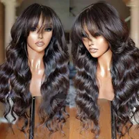 Lace Wigs Brazilian Body Wave 13x4 Frontal Wig With Bangs 30 34 Inch Human Hair For Black Women Virgin 180 Density Tobi22