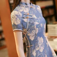 Vestidos casuais vestido de fivela vintage vestido qipao feminino de verão stand stand colar slit elegante estilo chinês cheongsam femalecasua