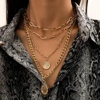 Chokers Lacteo Vintage Carved Coin Virgin Mary Statue Pendant Necklace For Women 2021 Fashion Trendy Multi Layered Metal Chain2775