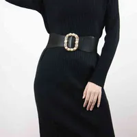 2022 패션 간단한 숙녀 벨트 진주 라인 스톤 스트레치 넓은 벨트 드레스 코트 벨트 코르셋 고급 디자이너 브랜드 새로