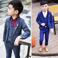 Kid Blazer Suits 2-12yrs 어린 소년 셔츠 재킷 조끼 Vest Pant 4Parts 슬림 어린이 의상 웨딩 플라워 소년 드레스 306U