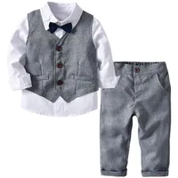 Pojkar bröllop passar barnkläder småbarn formella barn passar barnkläder grå västtröja byxor outfit babykläder1223p