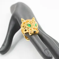 Anello di dito animale di leopardo cavo alla moda Occhi verdi Panther Heads Hollow Panther Rings for Men Women Party Jewelry288W