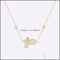 Pendant Necklaces Pendants Jewelry Sweet Sea Shell Butterfly Necklace For Girls Stainless Steel 18K Gold Plated Zircon Chram Handmade Drop