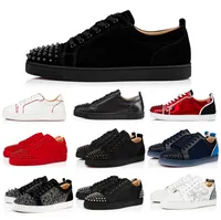 2022 Yeni Kırmızı Dipli Tasarımcı Ayakkabı Perçinler Loafers Düşük Çalışmış Süet Ayakkabı Siyah Beyaz Deri Erkekler Kadın Moda Chaussures Sporcular Kutu 35-47