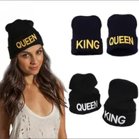Winter Warm Embroidery Letters Queen KING Stretchy Knitted Beanies Hats Unisex Lover Wool Hip Hop Skullies Caps257z