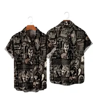 Mäns avslappnade skjortor Herrmode Y2K T-shirts Hawaiian Shirt Devil Viking Texture 3D Print mysig kort ärmstrand överdimensionerade kläder 5m