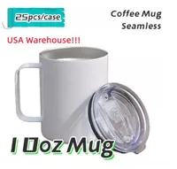 Entrepôt local 10 oz tasse de tasse à café de sublimation vierge avec manche subliamtion blanche tasse en acier inoxydable