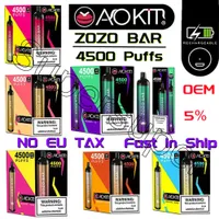 本物のAokit Zozo Bar 4500 BAR HITS NO EU TAX DESECHABLES Eタバコ使い捨て蒸気15.8ml補充可能な蒸気ポッド650mAh充電式バッテリーOEM Vapeペン