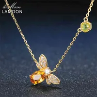 LAMOON Bee 925 Sterling Silver Necklace Natural Citrine Gemstone Necklaces 14K Real Gold Plated Chain Pendant Jewelry LMNI015 2106285I