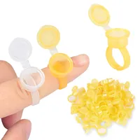 50pcs lot Stand Disposable Ring Caps With Lid Microblading Tattoo Ink Cup For Permanent Pigment Holder Rings Accessories Makeup Tattoo Tools