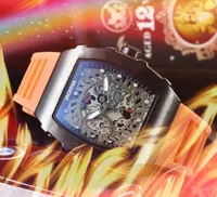 Popüler Erkek İskelet Dial Quartz Watches 43mm Kauçuk Kemer Safir Süper Tüm Suçlu Sarda Adam Kol saatleri Reloj de lujo