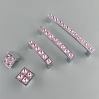 Crystal Glass Series Diamond Pink Furniture Handle Door Knobs Dresser Drawer Garderob Köksskåp Skåp Pull Door Accesso250a