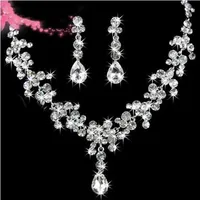 STOCK 2022 High Quality Luxury Crystals Jewerly Two Pieces Earrings Necklace Rhinestone Wedding Bridal Sets Jewelry Set2627