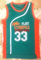 Shifted Semi Cheap Pro Flint Tropics фильм # 33 Джеки Луна Баскетбол Джерси Мужская Зеленая XS-6XL Пользовательские Любое имя Номер Баскетбол Майки Рубашка