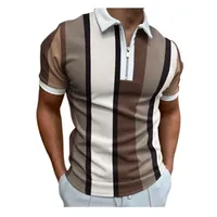 2022 Summer Stripe Print Golf Polos T-Shirt for Men Slim Fit Zipper Lapel Designer Short Sleeve Business Disual Polo T Shirts