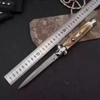 11-дюймовый (28 см) натуральный рога ручка Mafia автоматическая всплывающая сторона складной нож Дамаск сталь лезвие калькуляции Открытый edc Ножи