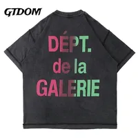 GTDOM 남성 패션 카드 Hyun Chae 점진적 변화 인쇄 짧은 소매 티셔츠 여름 씻어 넓은 티셔츠 220323