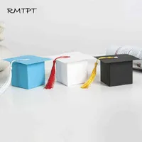 RMTPT 50 pcs party Doctoral hat Style Gift Box Graduation Party Decoration Candy Favor Boxes Gift bags wrapping supplies J220714
