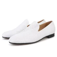 Wedding and Prom White Dress Shoes men smoking slippers luxurious glitter Handmade men loafers plus size male flats