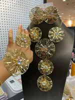Collier de boucles d'oreilles Duba￯ Jewelry Set Gold Color Mariage Bridal Nig￩rian Afrique longue Bracelet Big Flower Bijoux de fleurs