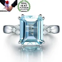 OMHXZJ Whole European Fashion Woman Man Party Wedding Gift Rectangle Light Blue Topaz Zircon 18KT White Gold Ring RR605201m