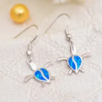 Ocean Life Blue Opal Sea Turtle Dangle Hook Earrings in 925 Sterling Silver Women 보석 선물 212h