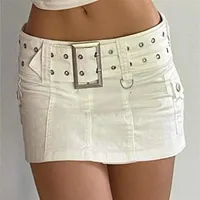 Odessa Y2K Aesthetics Basic Belted Low Waist Micro Skirts Women Fashion 90s Pockets Denim Skirt Cute Bottoms Summer Culb 220701