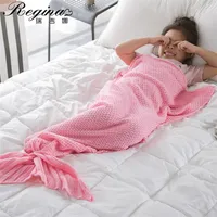 Regina Kid Crochet Mermaid cola de cola de tejido Super suave Manta de sirena para la cama de sofá Cajeza