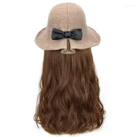 Pelucas sintéticas aosiwig larga marrón marrón ondulado ondulada sombrero de cloche cabello conectado naturalmente ajustable para la fiesta femenina tobi22
