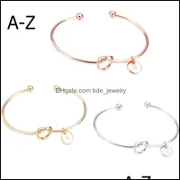 Bangle Bracelets Jewelry 26 Letter Rose Gold Sier Simple Style Knotted Heart Girl Fashion Zinc Alloy Round Pendant Drop Delivery 2021 St2Bq