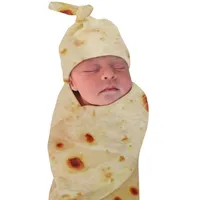 البطانيات Swaddling 1 Set Burrito بطانية طفل دقيق تورتيلا قماط الشتاء 100٪ الفانيلا النوم التفاف قبعة