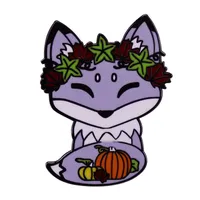 Lustige Herbst Fuchs Brosche süße Blumenkranztier mit Kürbis Emaille Pin Weihnachtsgeschenke