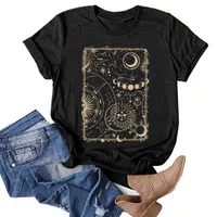 Moon Sun T-shirt pour les femmes Casual Vintage Print Sleeves O-Neck T-shirt T-shirt Top Manica Corta Maglittette Femme