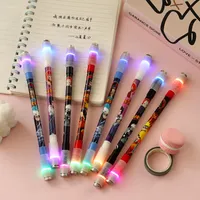 Factory Direct Venture New Gel Cartoon Animation Colorful Lights Turning Pens Luminous Stress Relief Pen Student Gift Stationery Wholesale