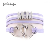 Bracelets de charme Bracelet Bracelet Mom Mom Mom Double Heart Enveloppez en daim Bracles pour femmes bijoux Familles cadeaux Rodn22