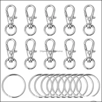 120Pcs Swivel Lanyard Snap Hook Metal Lobster Clasp With Key Rings Diy Keyring Jewelry Keychain Chain Accessories Sier Color Drop Delivery 2